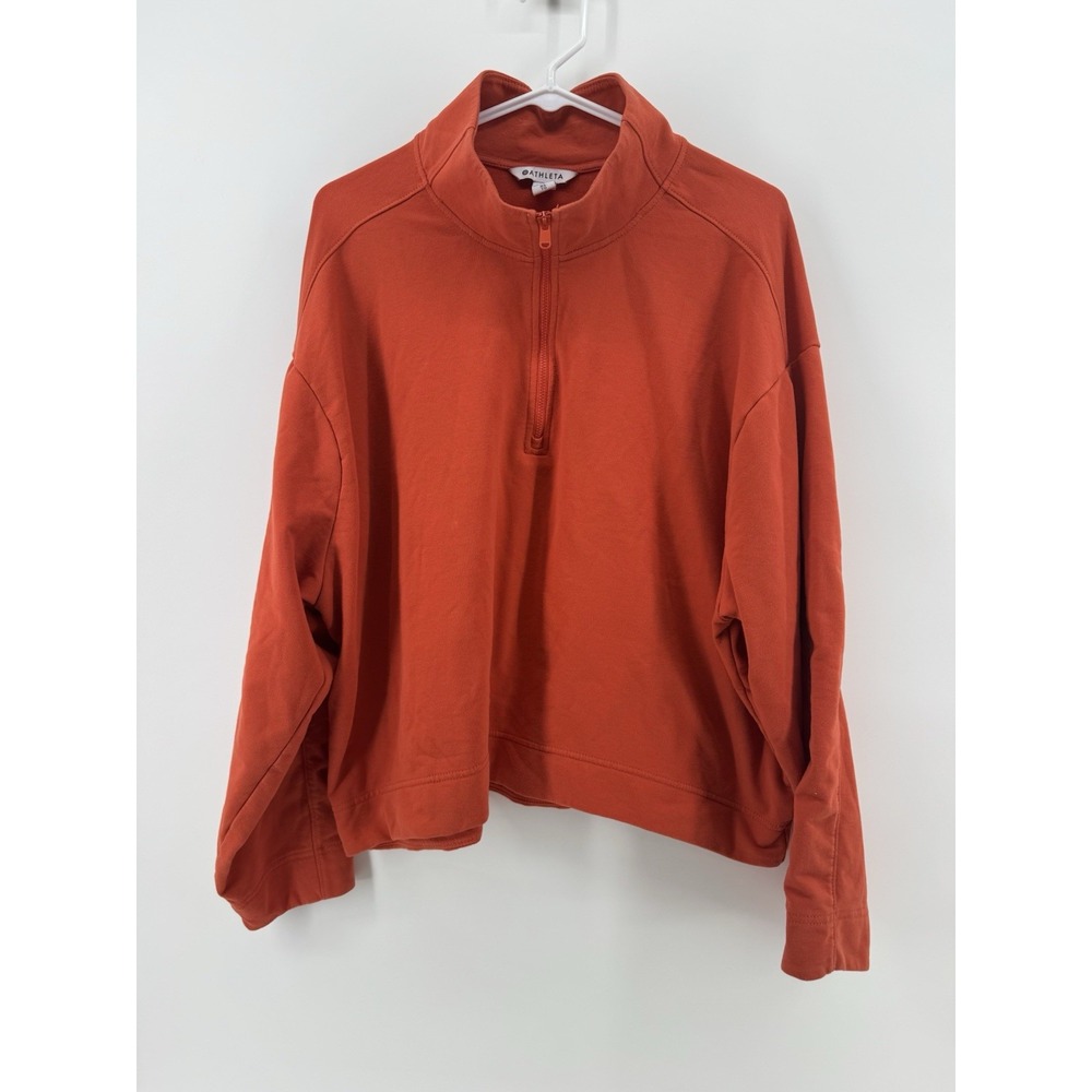 Athleta Womens Red Orange Long Sleeve 1/4 Zip Pullover Sweatshirt Size XL
